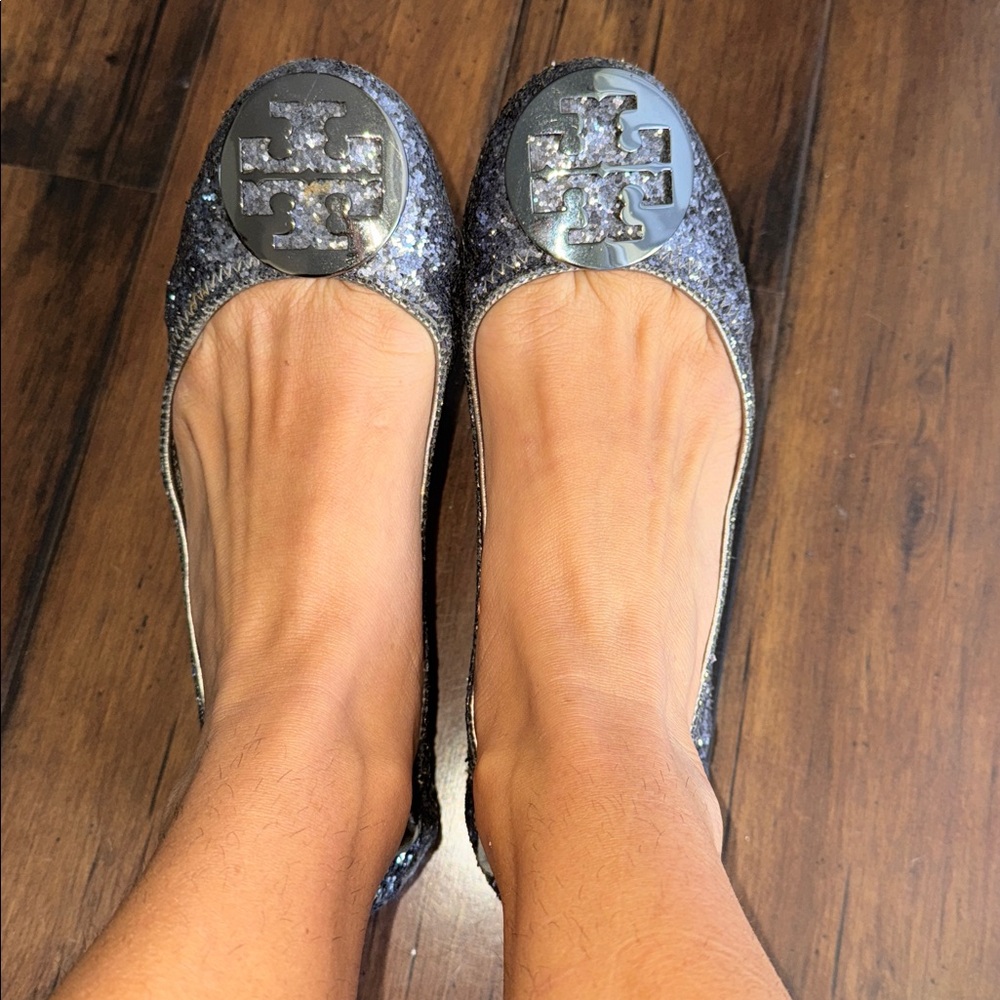 Tory Burch Black Glitter Flats